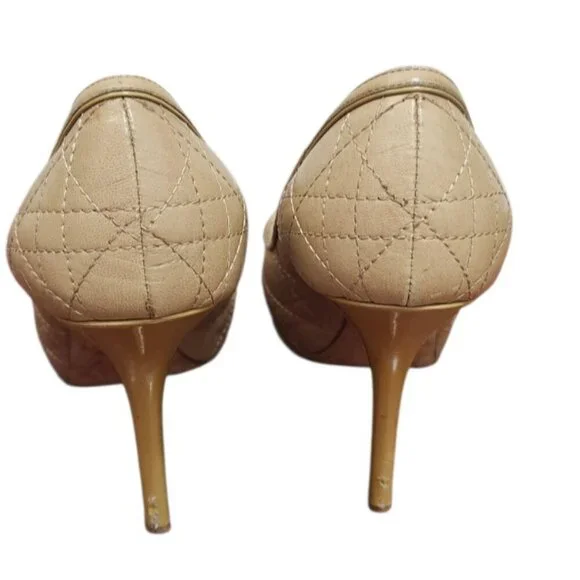 Christian Dior Beige Quilted Leather Mary Jane Peep Toe Heels Pumps EU 37 - Picture 10 of 16
